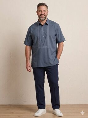 Wall Street Men’s Short Sleeve Pleated Dress Shirt Blue Gray XX-Large